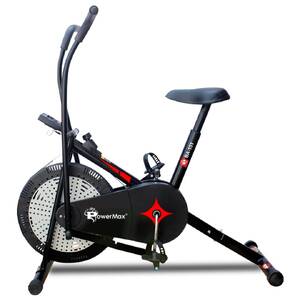 PowerMax Fitness BA-151 Air Bike with 1.5kg Fly Wheel, Moving Handles, Adjustable Seat | Home Gym Exercise Cycle for 120kg Max User | V-Belt Drive, Non-Slip Pedals | LCD Display